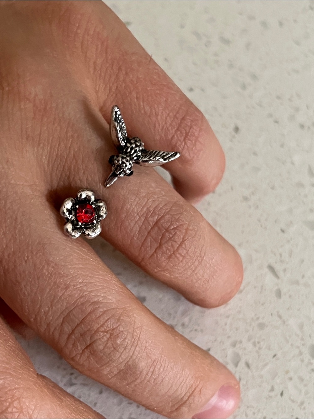 Green Stone Adjustable Hummingbird Rings - Picture 9 of 9